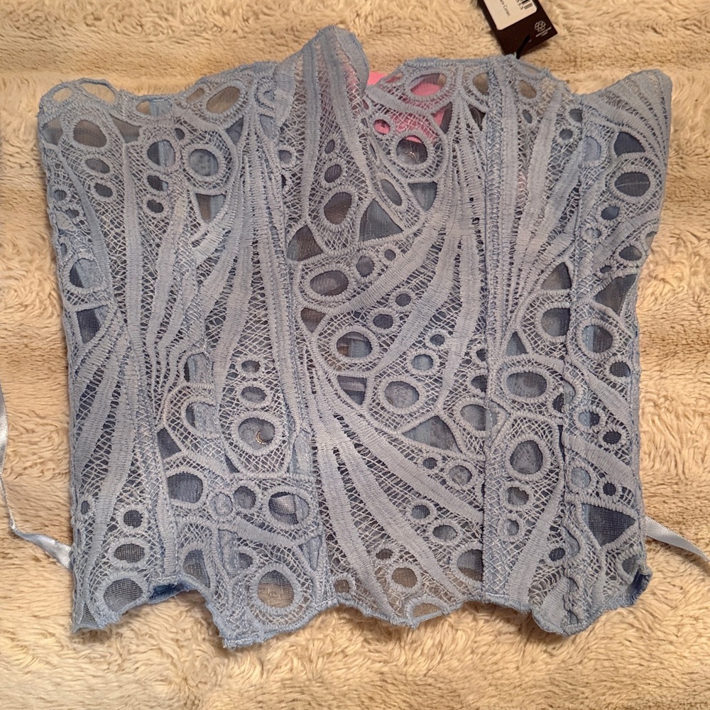 Pretty Little Thing Blue Lace Patterned Top